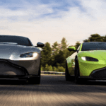 Aston Martin Vantage models driving next to one another