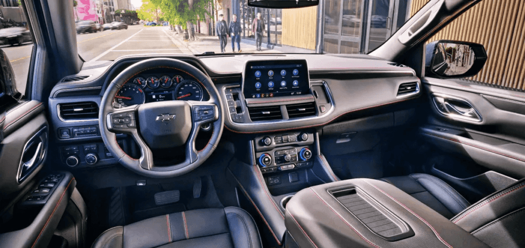 Dashboard and steering of the 2022 Chevy Tahoe.