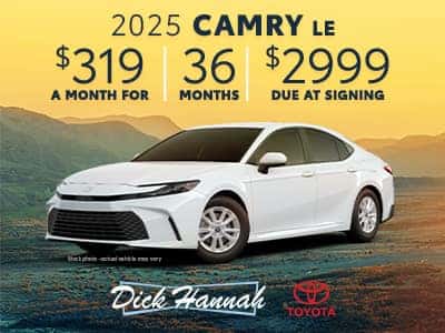 Lease a new 2025 Camry for $319/mo. for 36 months with $2,999 due at signing!
