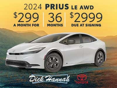 Lease a new 2024 Prius for $299/mo. for 36 months with $2,999 due at signing!