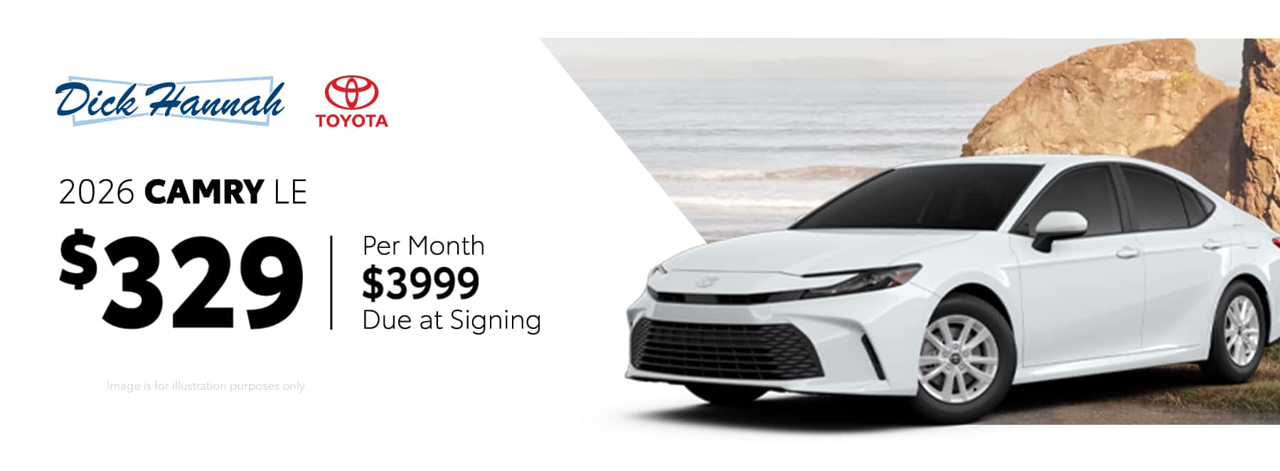 2026 Camry LE Lease a new 2026 Camry for only $329 per month for 36 months. $3,999 Due At Signing.