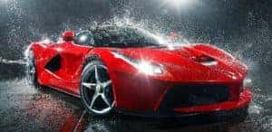 ferrari in the rain