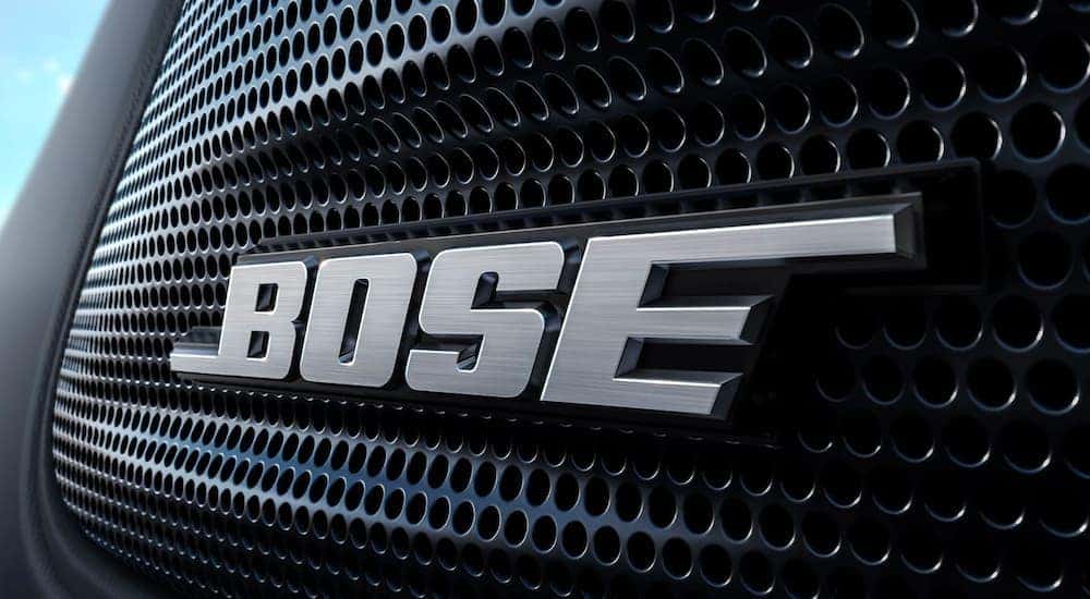 A close up shows the Bose logo on the speaker in a 2023 Honda Pilot Trailsport.