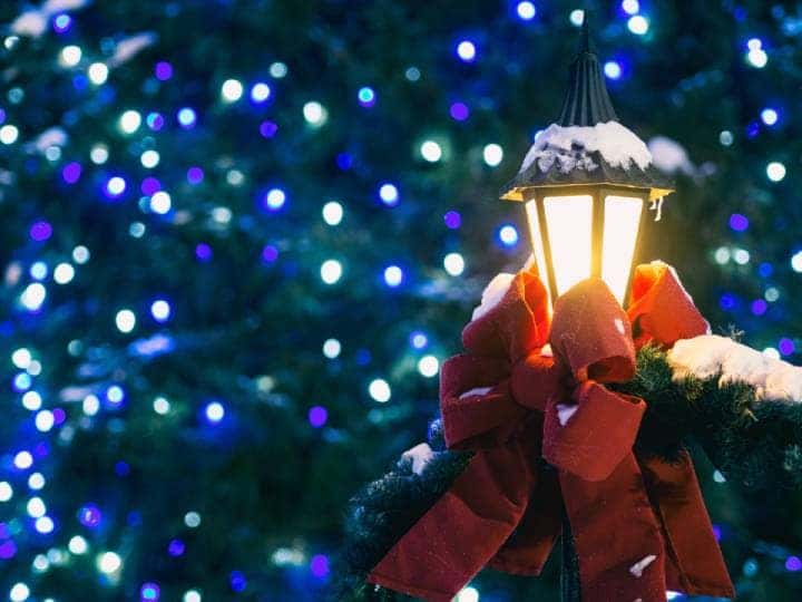 Christmas tree with festive lights in Richmond, Kentucky