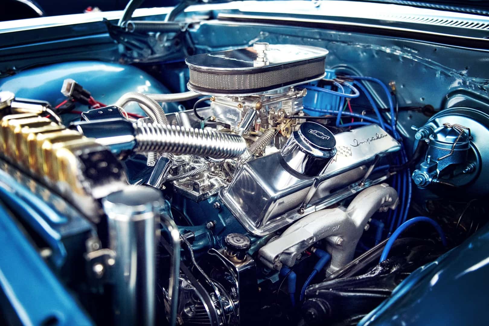 Engine of a Chevy vehicle