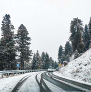 Snow-Covered Road in Winter Landscape