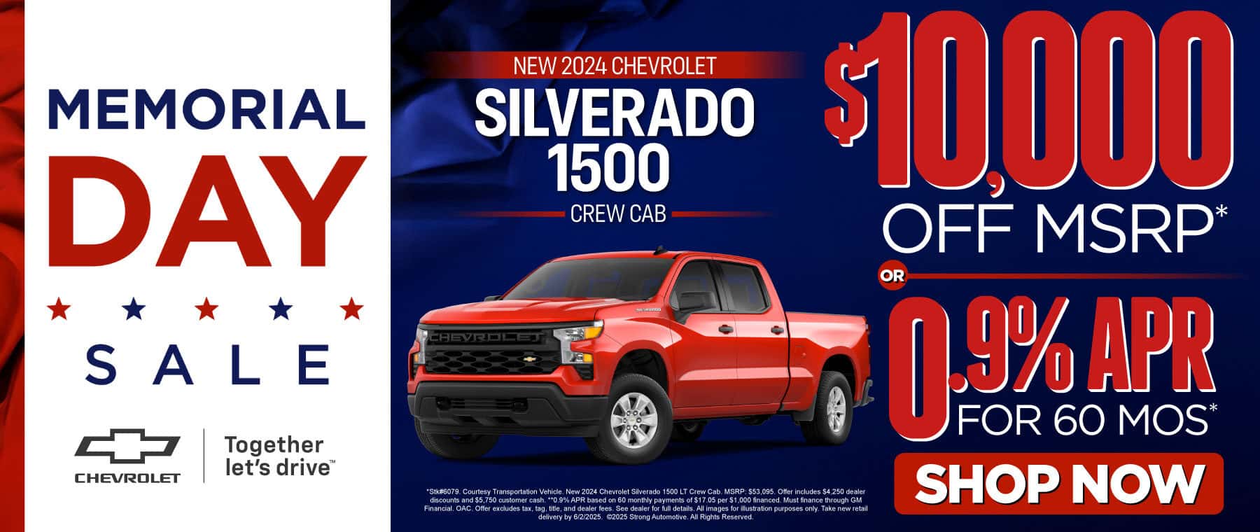 2024 Chevrolet Silverado 1500 Crew Cab $10,000 off MSRP OR 0.9% APR for 60 mo