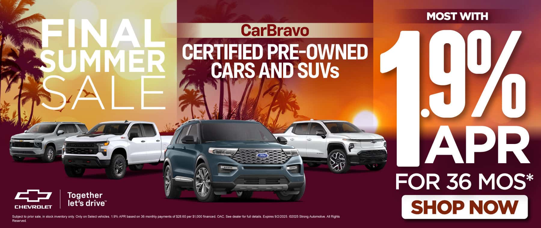 CarBravo Certified Pre-Owned Cars and SUVs Most with 1.9% APR for 36 mo