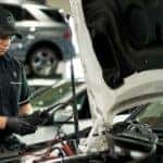 Mercedes-Benz technician testing battery