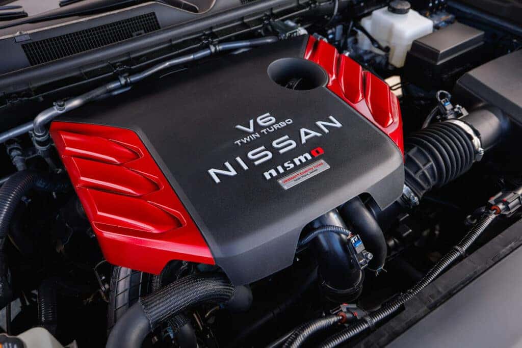 2026 Nissan Armada its a twin turbo engine Engine created by NISMO engineers, finished in charcoal with red accents 