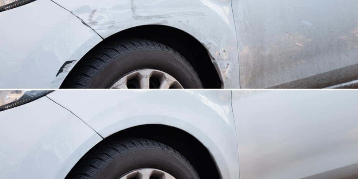 White car damaged and repaired