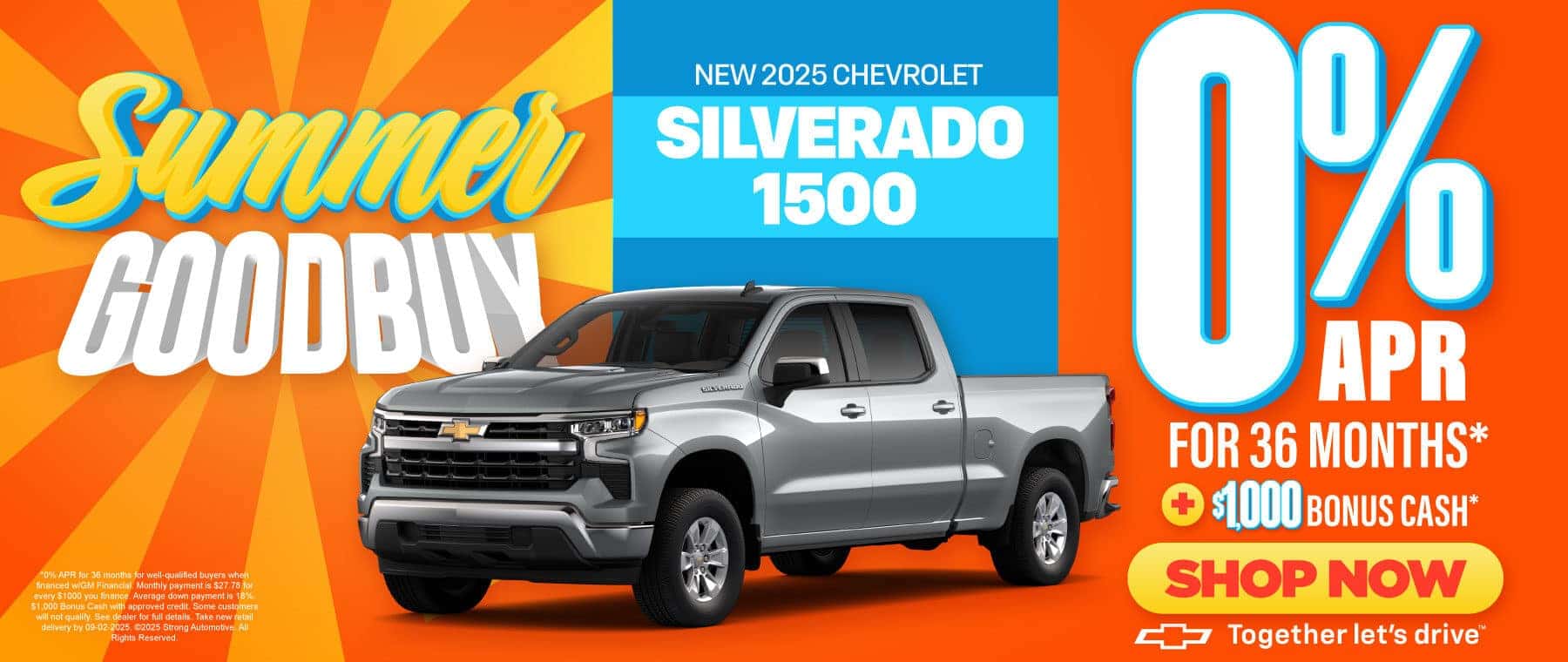 New 2025 Chevrolet Silverado 1500 0% APR for 36 Months PLUS $1,000 Bonus Cash*