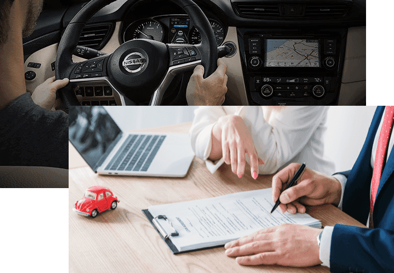 Steering wheel and person writing on clip board