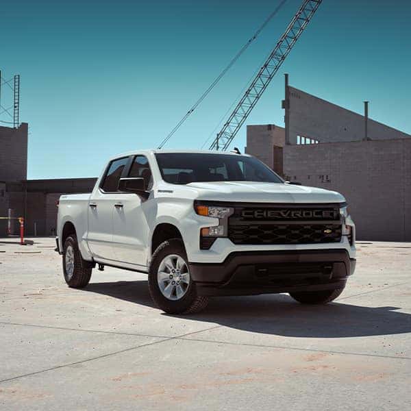 The 2022 Chevrolet Silverado 1500 at Performance Chevrolet | White Silverado Parked at Construction Site