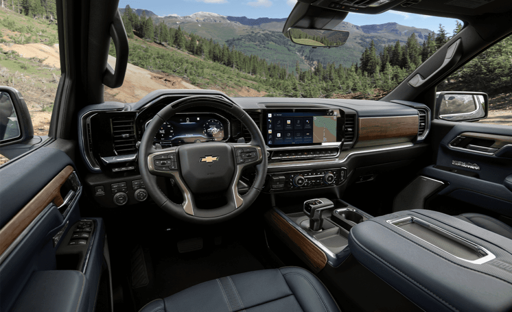 The 2022 Chevrolet Silverado 1500 LTD vs. The 2022 Chevrolet Silverado 1500 at Performance Chevrolet | Interior shot of the chevy silverado 1500 LTD with black leather