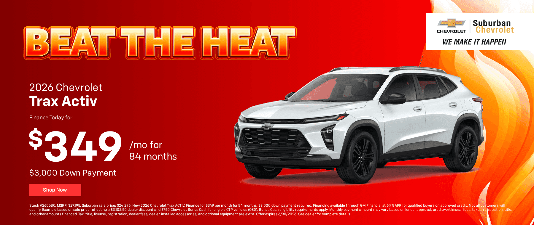 2026 Chevrolet Trax Activ Finance Today for $349/mo for 84 months $3,000 Down Payment