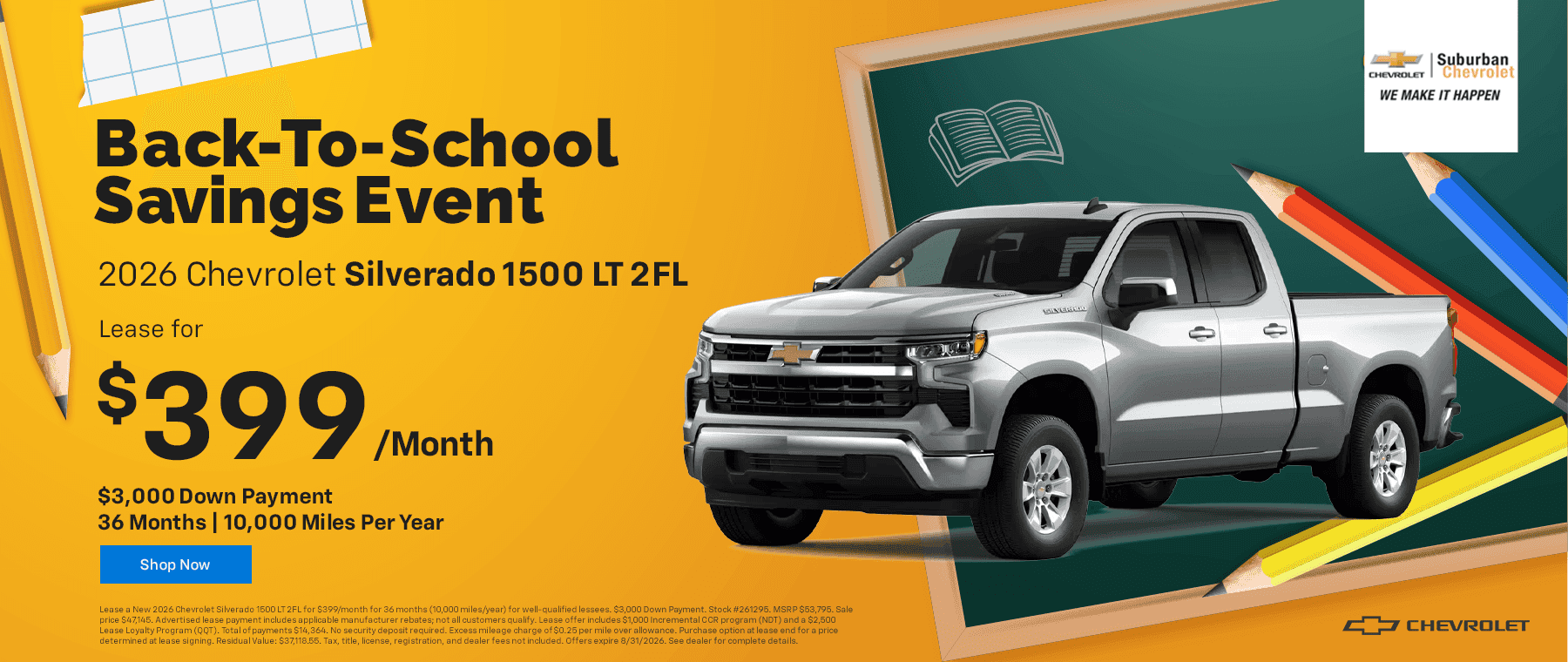 2026 Chevrolet Silverado 1500 LT 2FL Lease for $399/Month | $3,000 Down Payment
