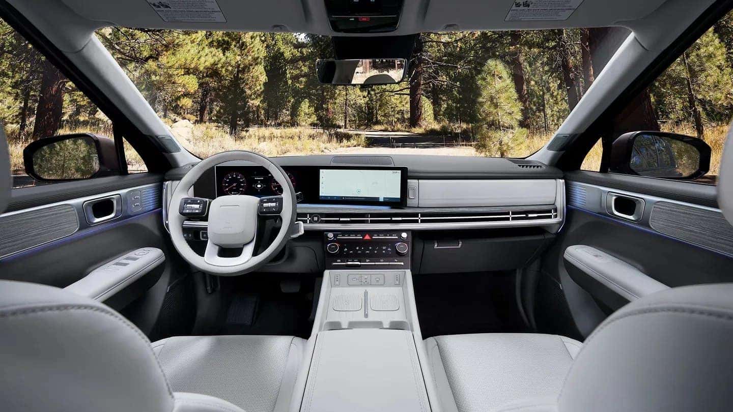 2027 Hyundai SANTA FE cabin with wide dashboard display and center console