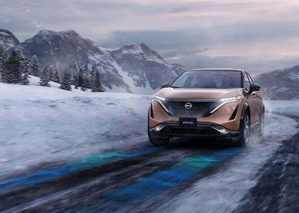 Head-on view of Nissan vehicle