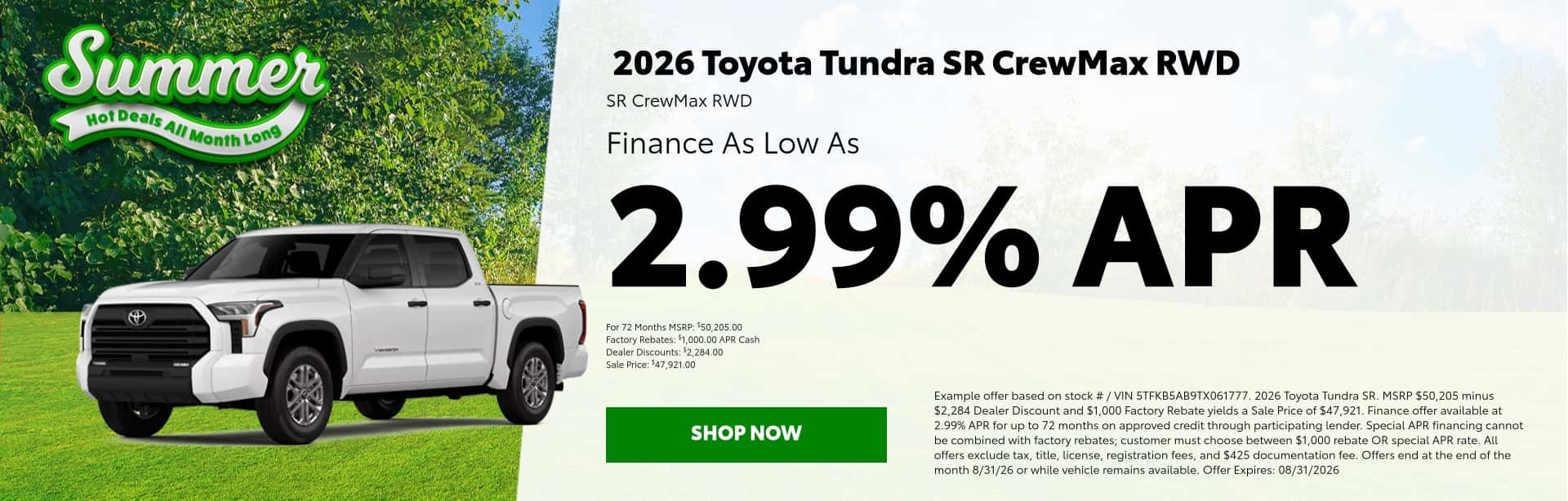 August Tundra Offer
