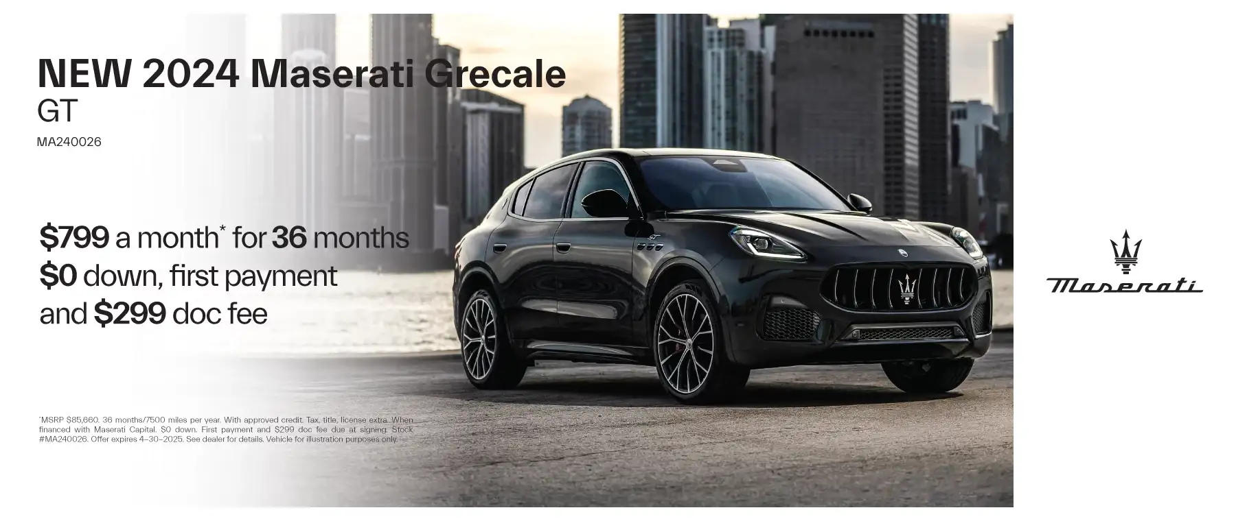NEW 2024 MASERATI GRECALE GT - Lease for $799 per month*
