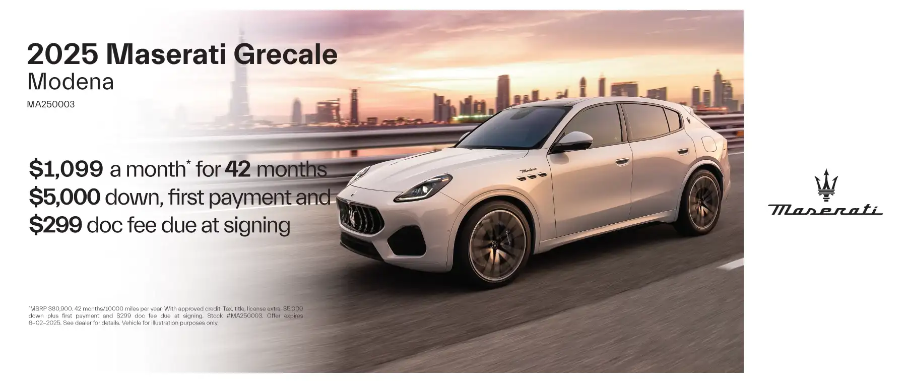 2025 MASERATI GRECALE MODENA #MA250003 - Lease for $1,099/month, 42 months/10000 miles per year*