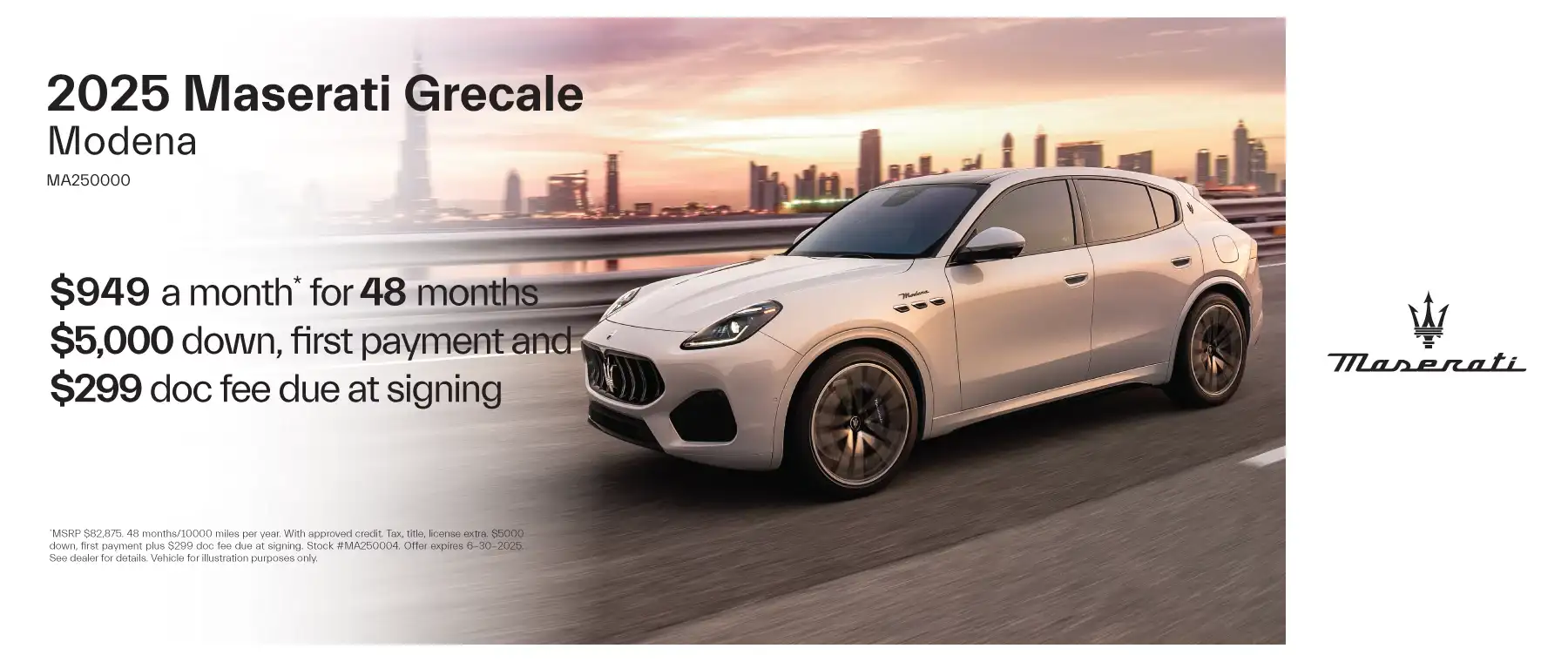 2025 Maserati Grecale Modena #MA250000 - Lease for $949 per month for 48 months/10000 miles per year*